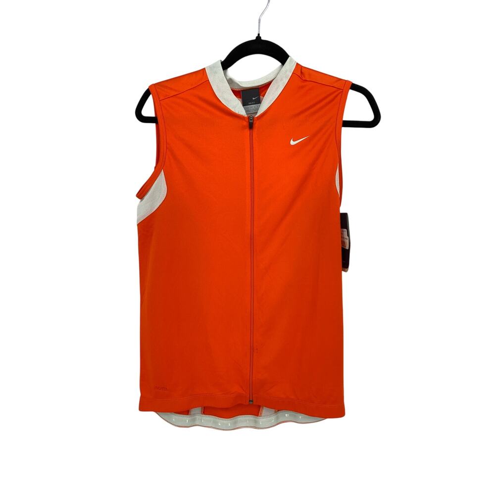 Nike Cycling Full Zip Jersey Womens Sz Large Bright Orange Gray Mesh